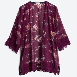 MASON & BELLE - Laria Crochet Trim Open Front Woven Kimono (StitchFix)